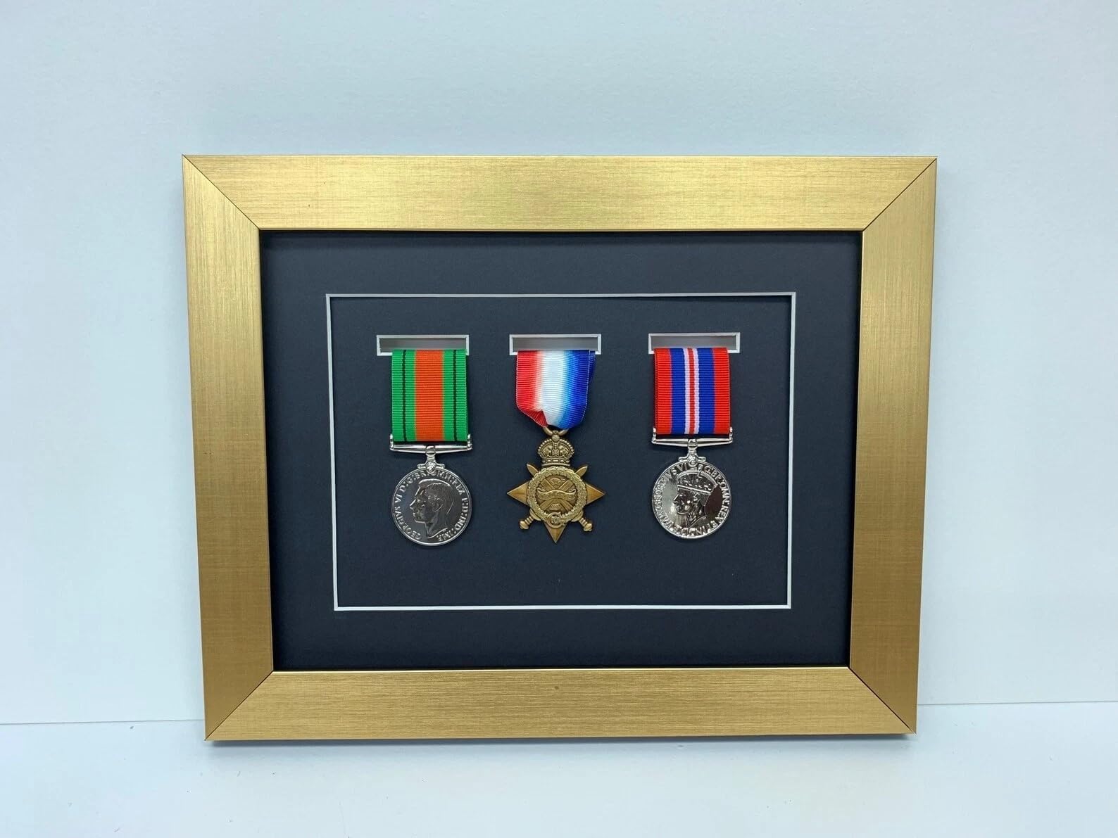 Kwik Picture Framing Ltd 3 Medal Military Display Frame 32x27cm, Black Mount - WW1 WW2 Ribbon Medal Shadow Box Display Case | Army RAF Navy Wall Memorabilia