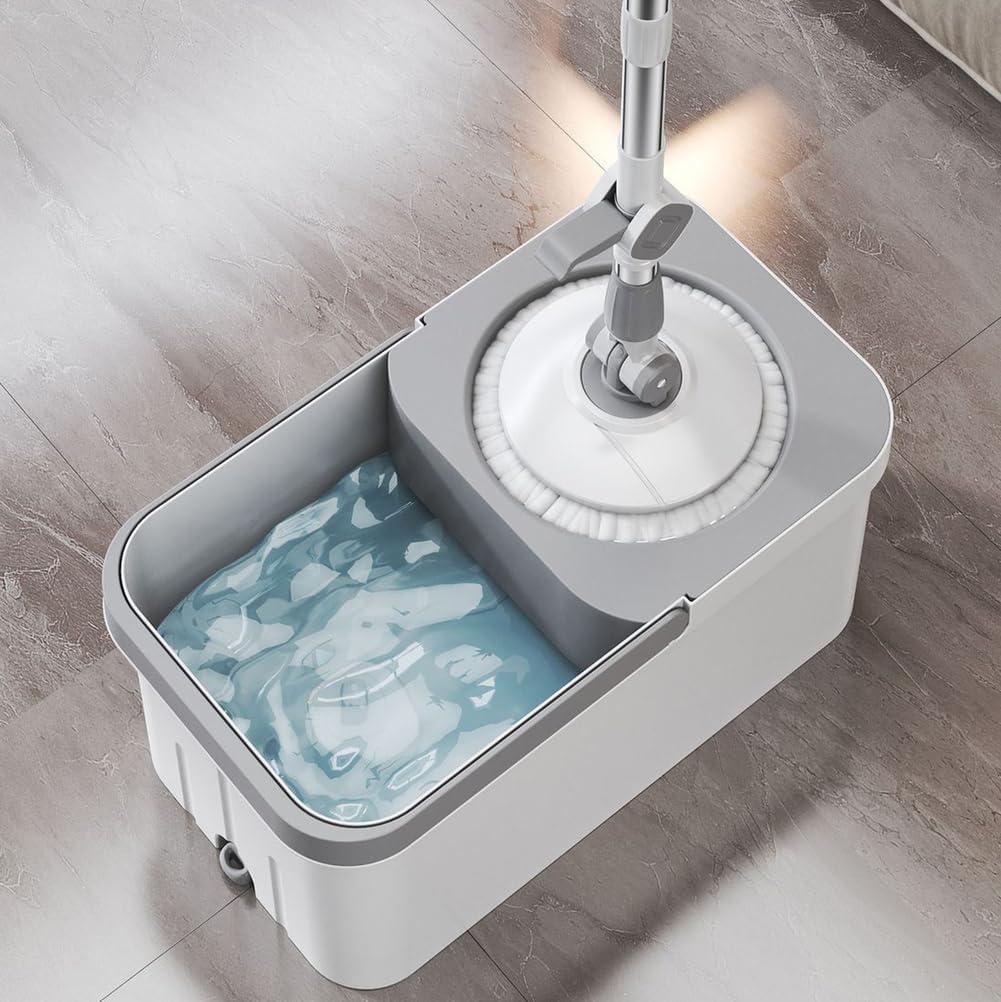 Spin Mop and Bucket Set for Home - 360° Spinning Mop and Stainless Steel Bucket, Adjustable Handle, 6 Microfiber Mop Heads, Easy Moving