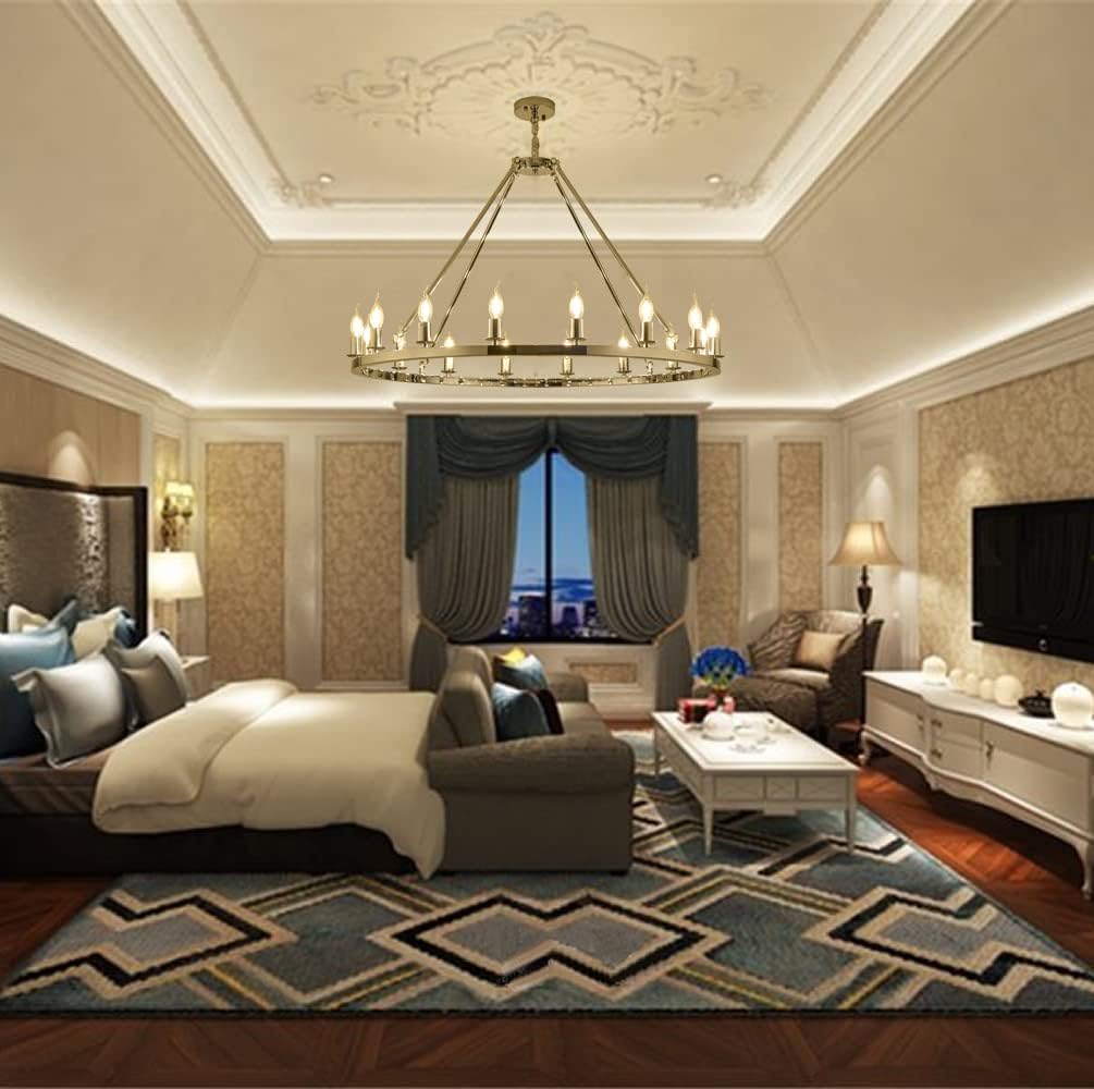 Modern Metal Chromed Chandelier,16-Light 47 inch Luxury Smooth Silver Wagon Wheel Chandelier Lighting Fixtures Round E12 Base UL-Listed for Home Staircase Store (Chrome, 39.4" 16-Light)