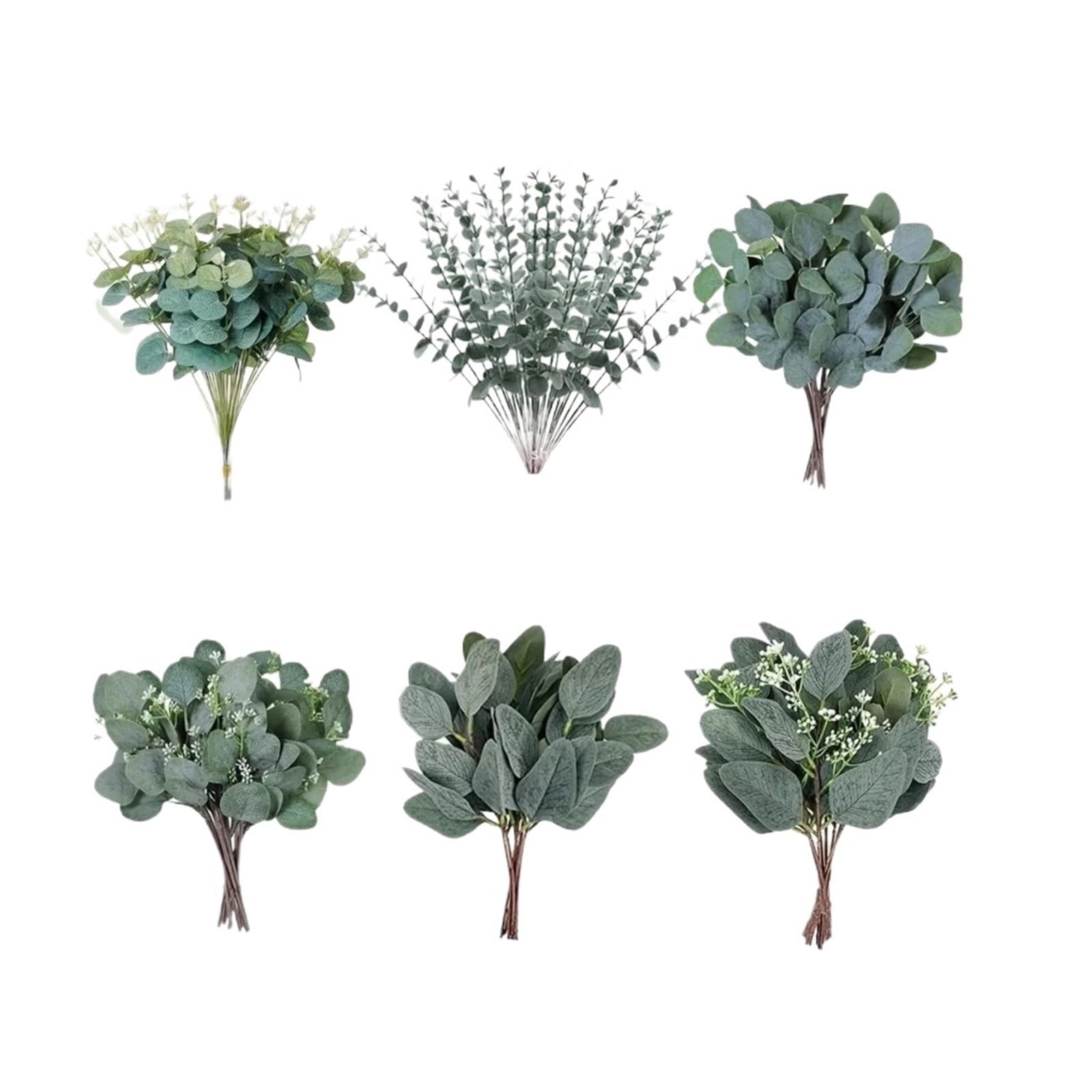 YGLEEULI Artificial Foliage Stems Artificial Eucalyptus Leaves Bundle Faux Stems for Wedding Bouquet Floral Arrangement Decor(AS6C60C)