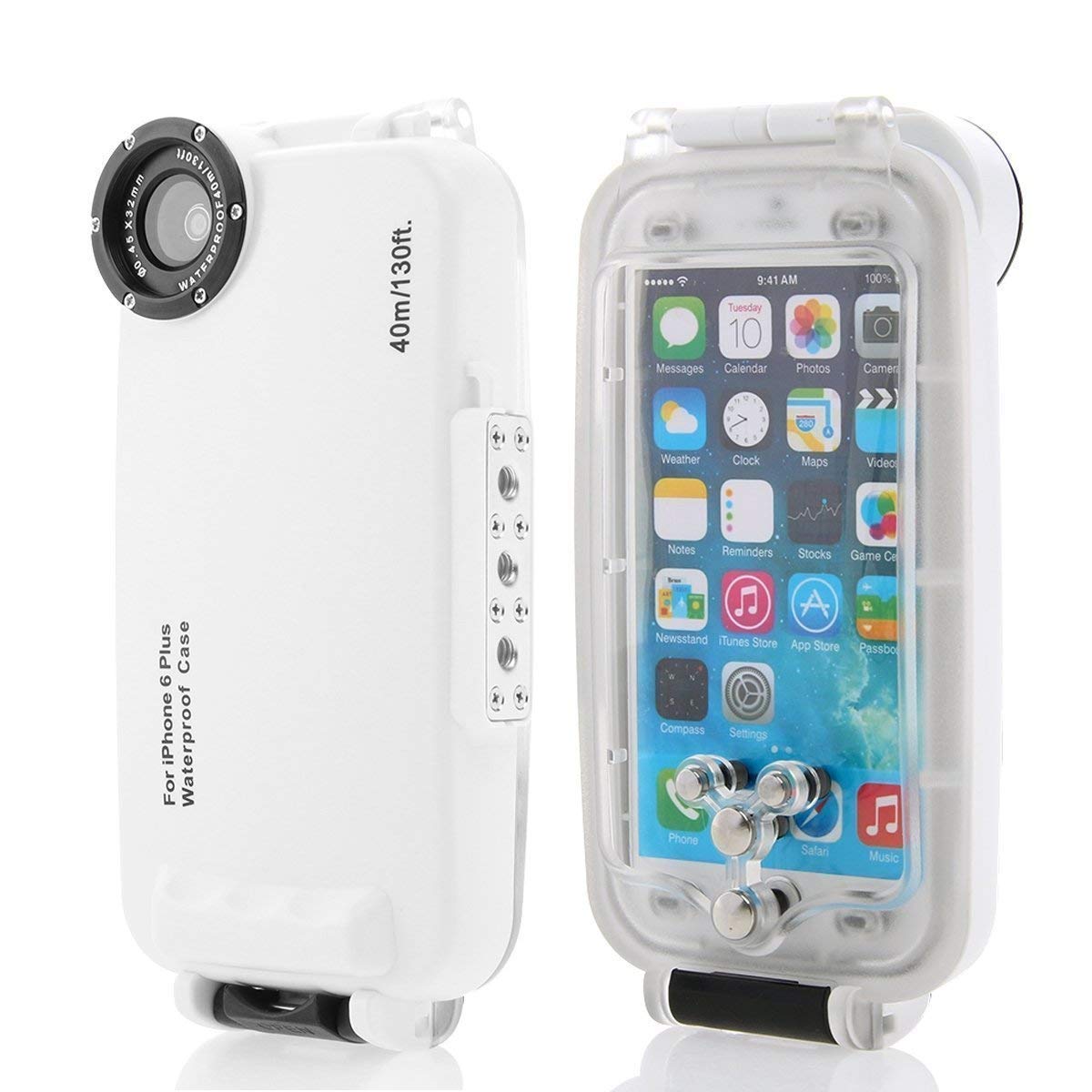 Vanqiang Diving Case Compatible with iPhone, Underwater Housing Case, Professional [40m/130ft] Dive Swimming Underwater Photo Video Case (Compatible with iPhone 6 Plus/6S Plus, White)