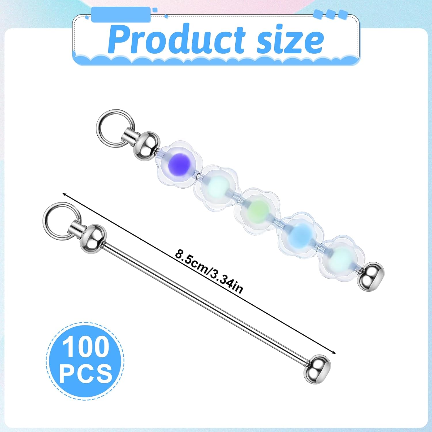 50/100 Blank Beadable Keychain Bars Bulk Metal DIY Focal Bead Key Chain Bar