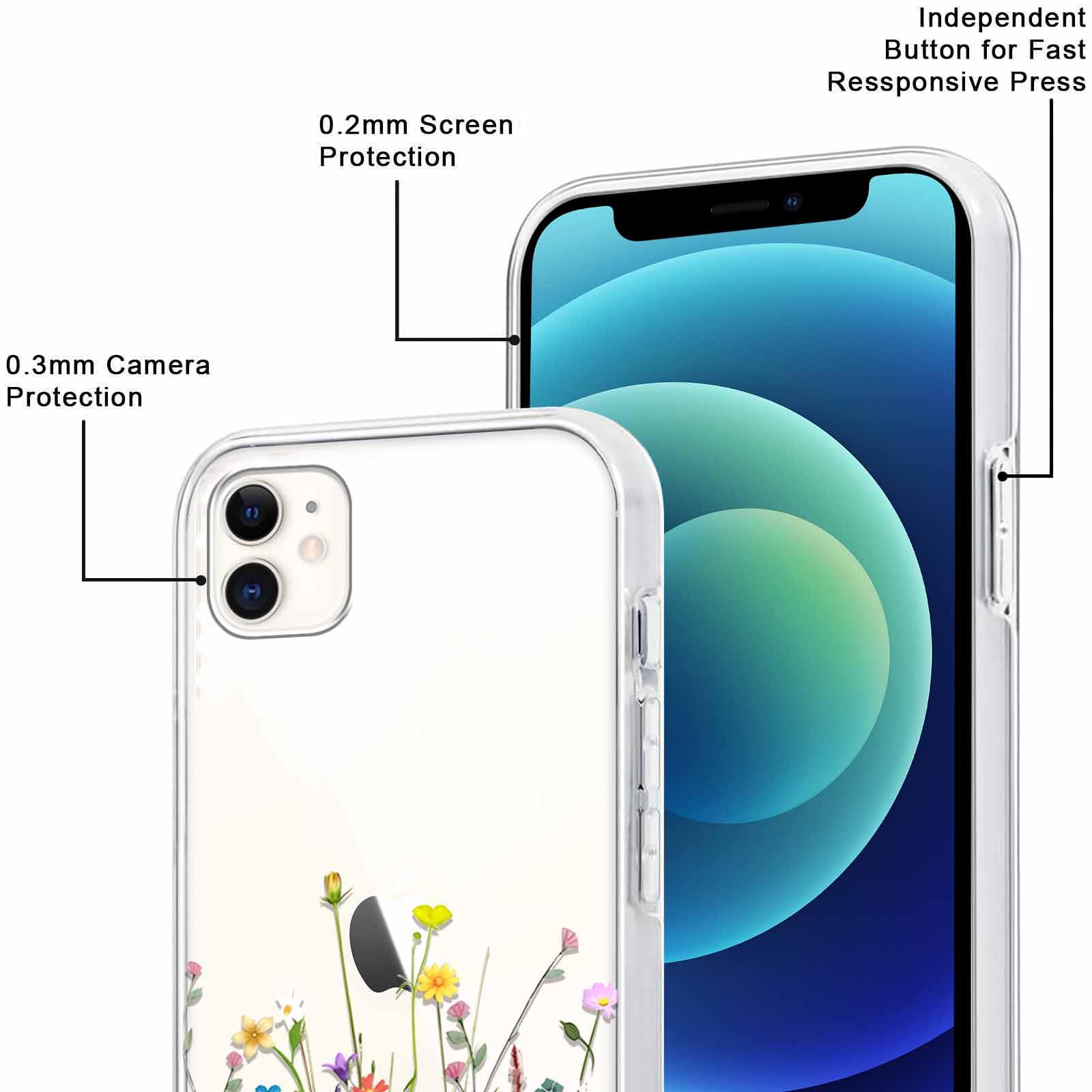 Yoedge 2 Pezzi Cover per iPhone 12 Mini 5,4, Ultra Sottile Trasparente Morbida TPU Custodia in Silicone Antiurto Antigraffio Protettiva Case con Disegni per Donne Ragazze per iPhone 12 Mini, Fiore