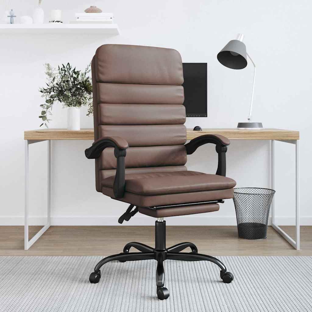 Krzesło biurowe z funkcją masażu i obiciem ze sztucznej skóry, brązowe, z regulacją wysokości na kółkach, ergonomiczne oparcie, obrotowe, do domowego biura i gier