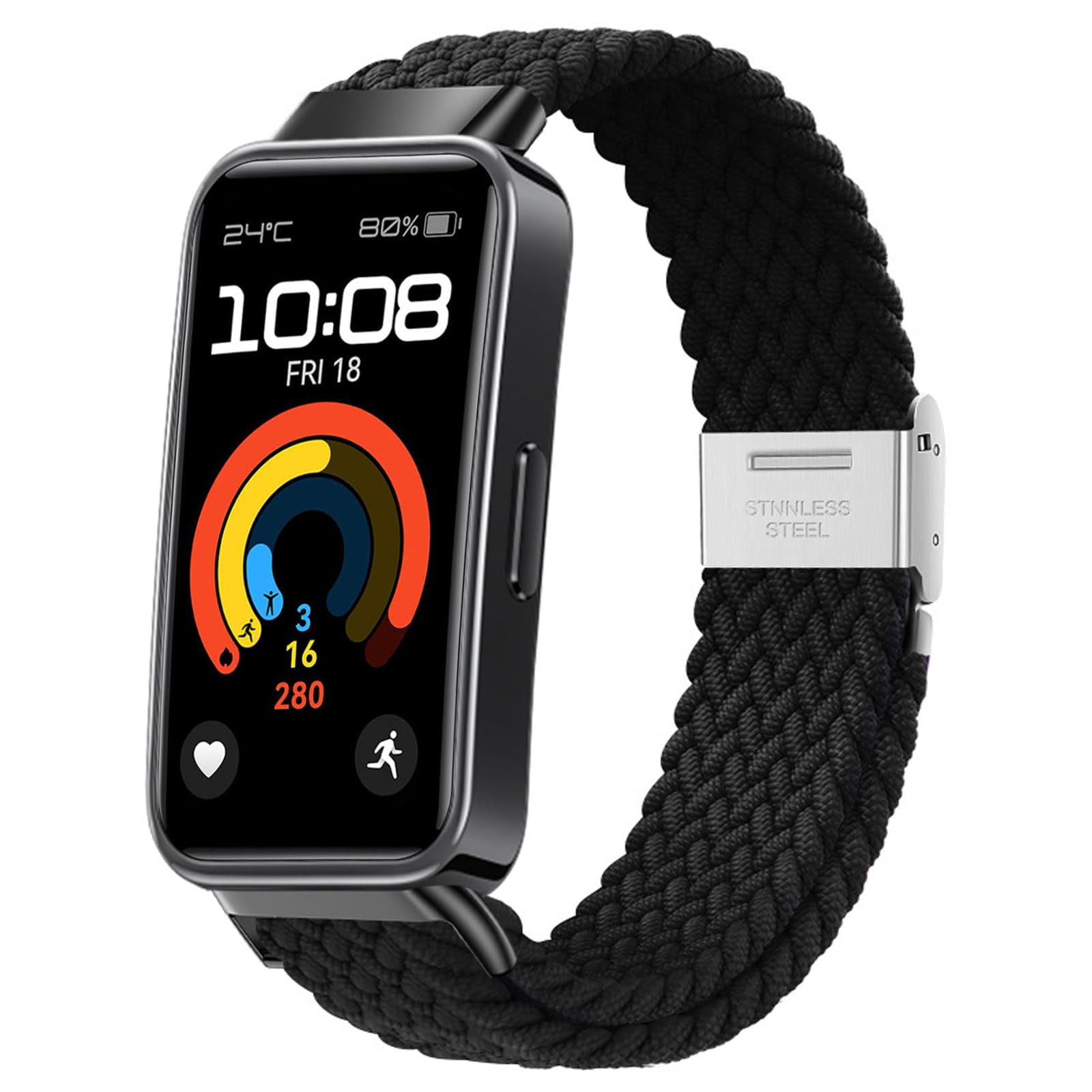 SUGARJAR Braided Straps For Huawei Band 8/9/10,Elastic Sports Replacement Strap for Women and Men, Black, 5.5"-8.5" (140MM-215MM)