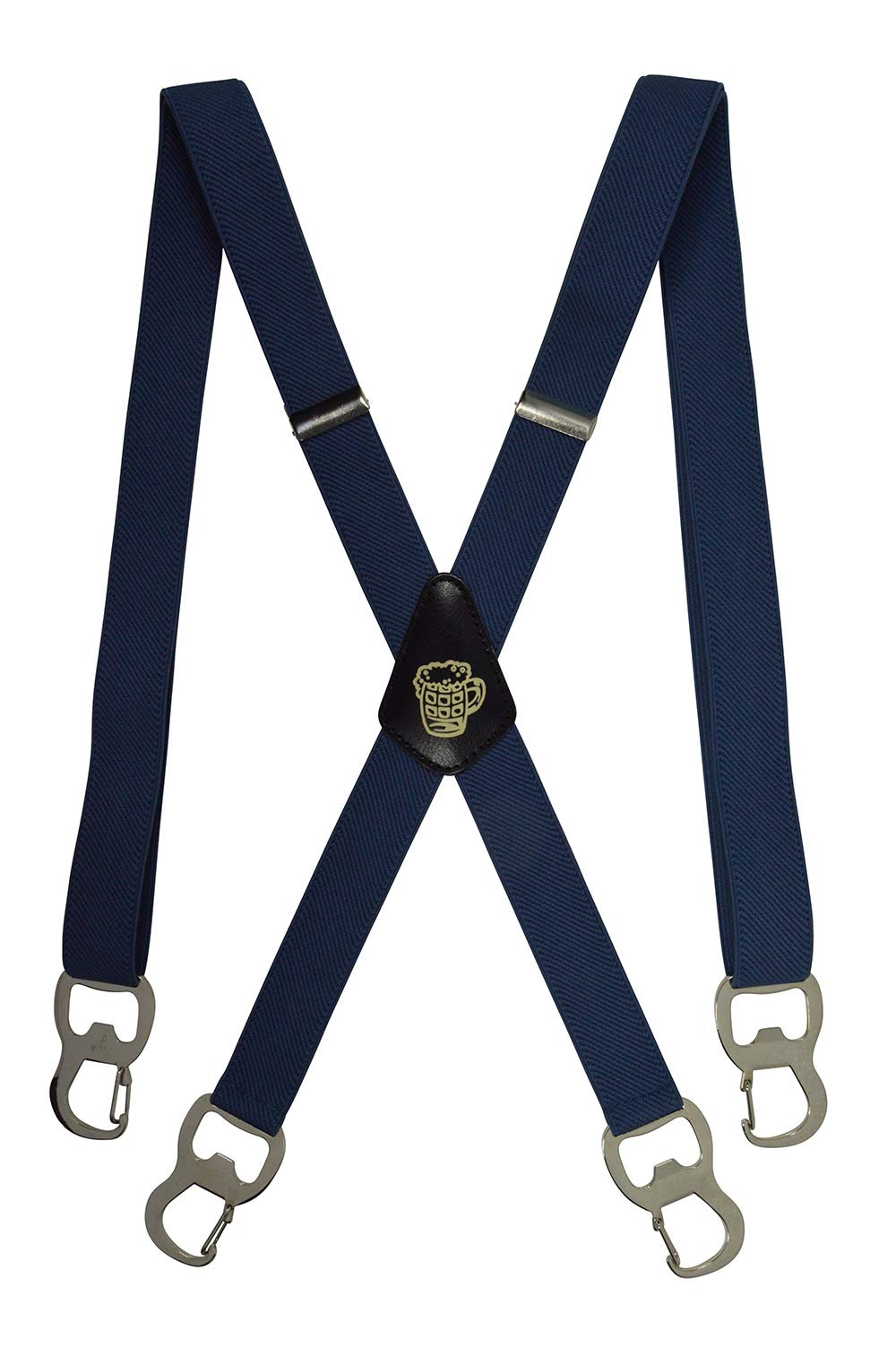 Olata X-Shape Braces/Suspenders with Integrated Beer Bottle Opener and Carabiner Clips - 2.5cm. Dark Blue