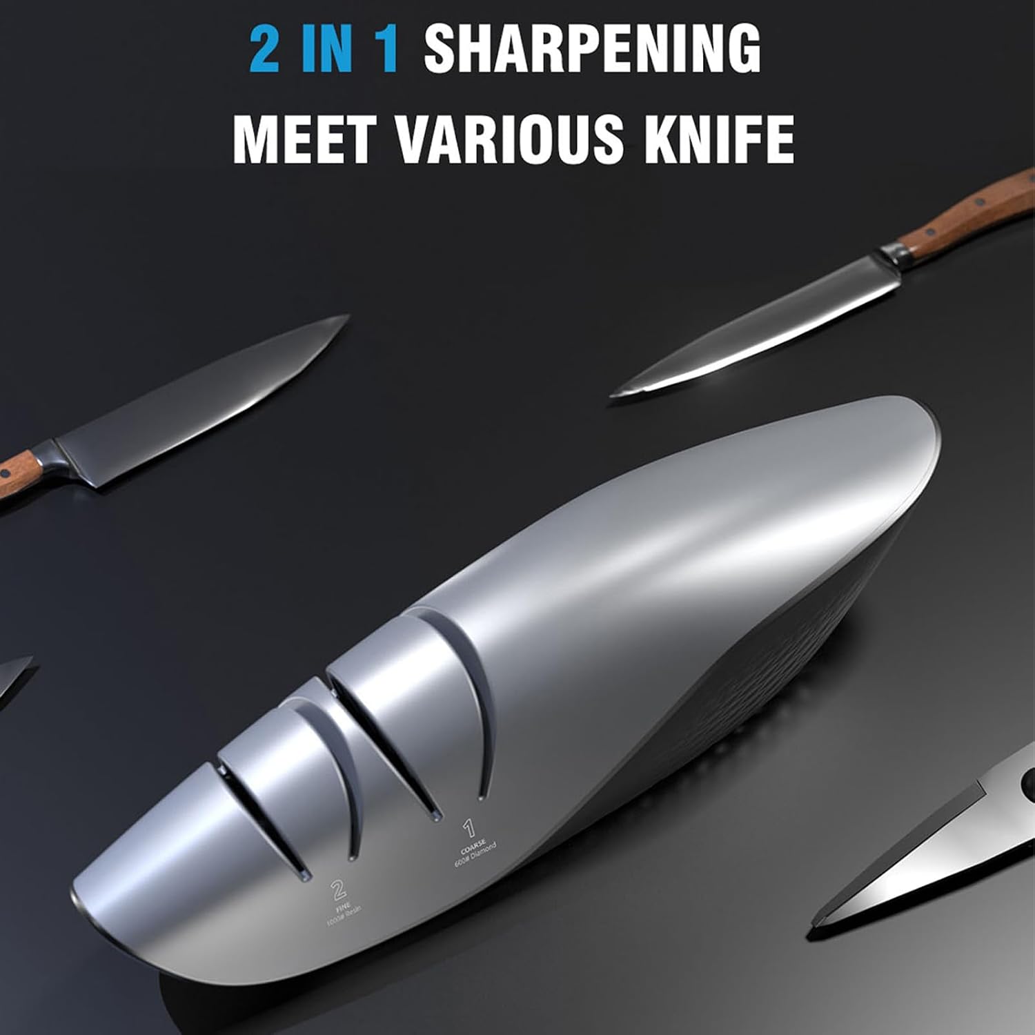 2 in 1 Electric Knife Sharpener, Professional Kitchen Knife Sharpening Tool with Premium Diamond Abrasives, Knife Sharpener for Chef Knives and Straight Knives