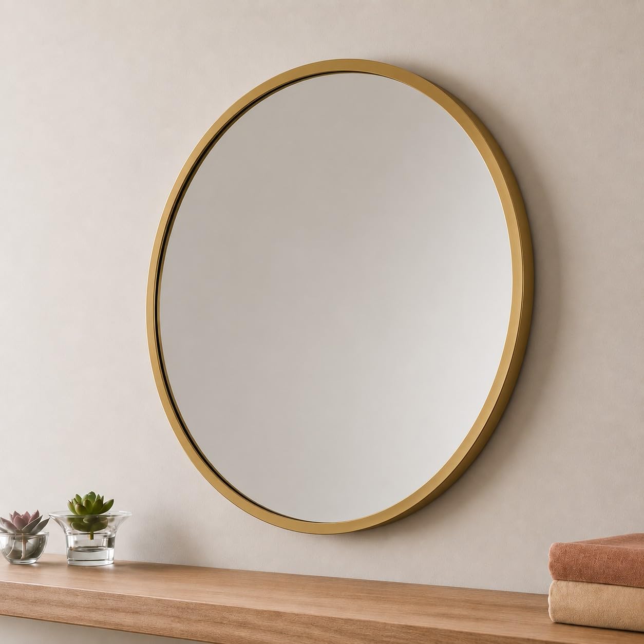 spot on dealz 40cm Gold Wall Mirror for Living Room, Bedroom & Hallway – Decorative Modern Home Accent Mirror