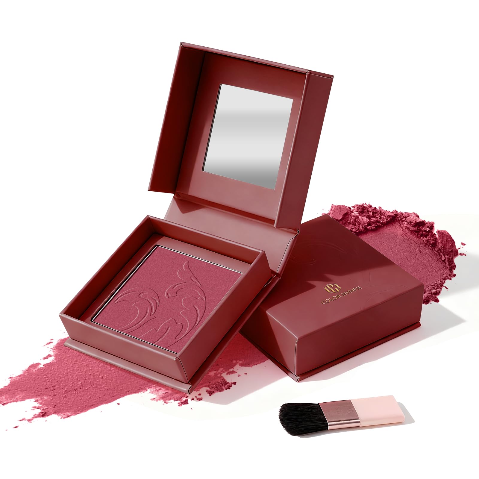 Color Nymph Blush for Cheeks, Matte Powder Berry Blush with Brush, Natural Lightweight Finish, Smooth, Blendable & Long-Lasting, Gentle Formula for All Skin, Cruelty-Free & Vegan - 05# Athena