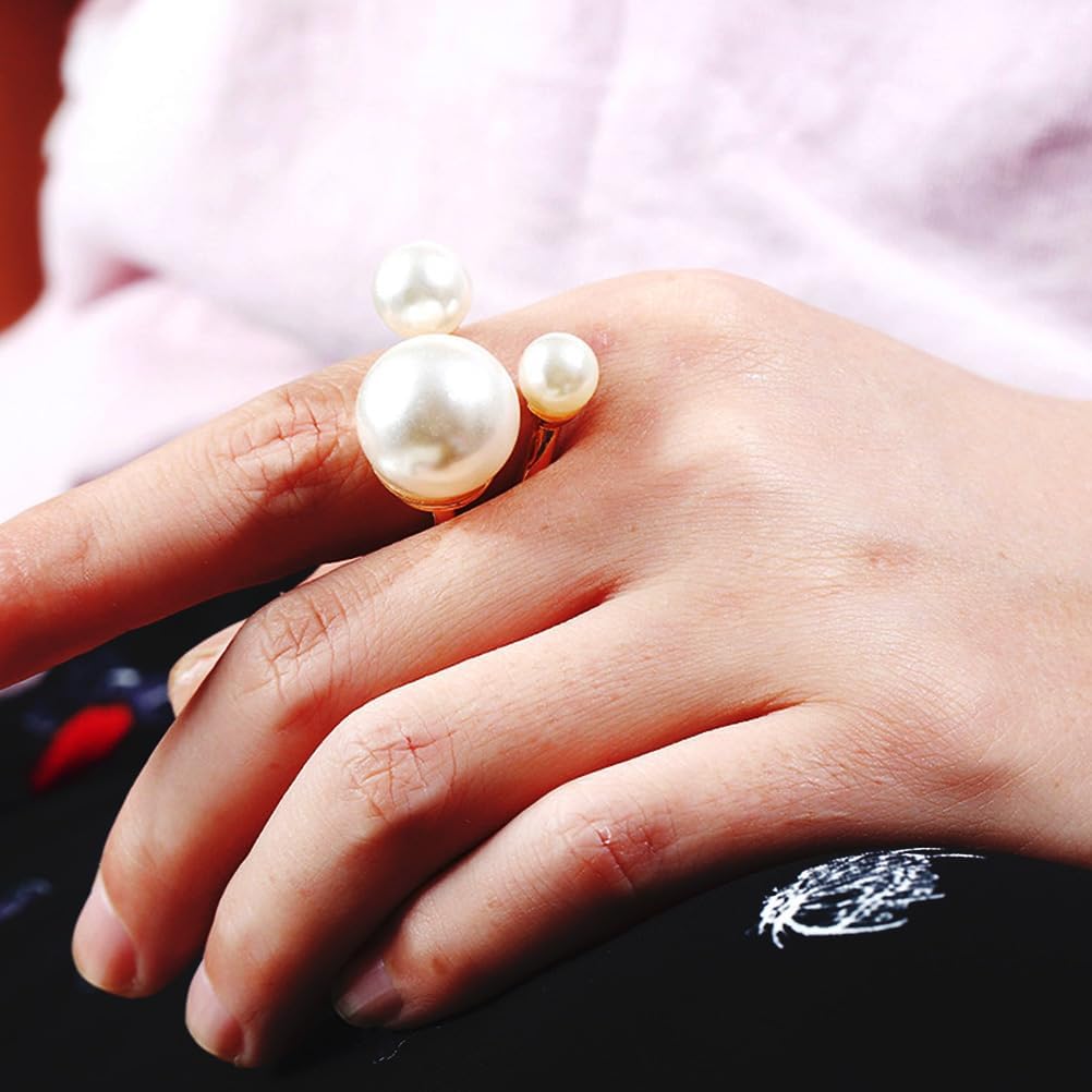 Unique Pearl Statement Open Rings for Women, Trendy Irregular Pearls Promise Knuckle Finger Rings Charm Prom Party Faux Pearl Aesthetic Jewelry Gifts - Image 4