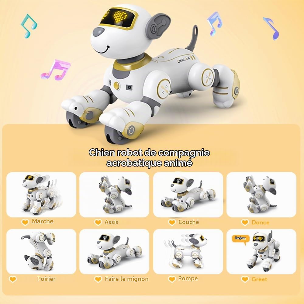 VATOS Jouet Robot Chien Télécommandé Enfants - Interactif Chien Robot Programmable 17 Fonctions, Intelligent Marchant Chien Chantant Danse Touchant Suivre, Jouets pour Filles 3-12 Cadeaux