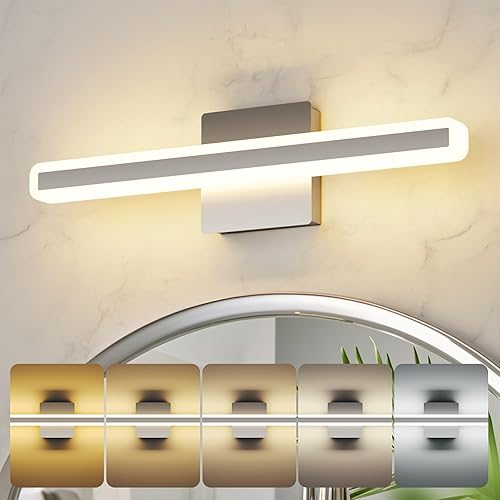 Lámpara de tocador moderna de 15.7 pulgadas, 16 W, regulable, 5CCT, lámpara de baño LED sobre el espejo, luz de tocador de níquel cepillado para