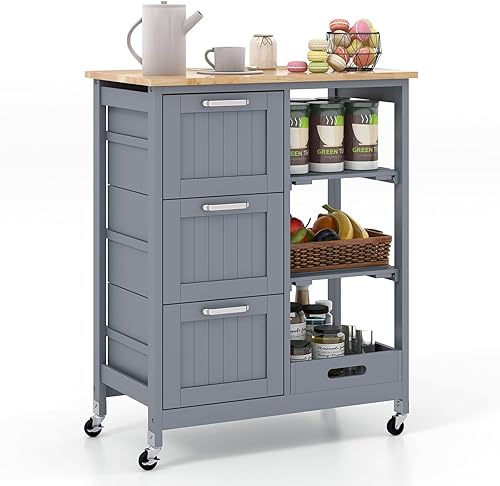 Miniatura 8 de PETSITE Carrito de isla de cocina con almacenamiento y ruedas, mesa de isla pequeña con cajones y estantes para el hogar, color negro