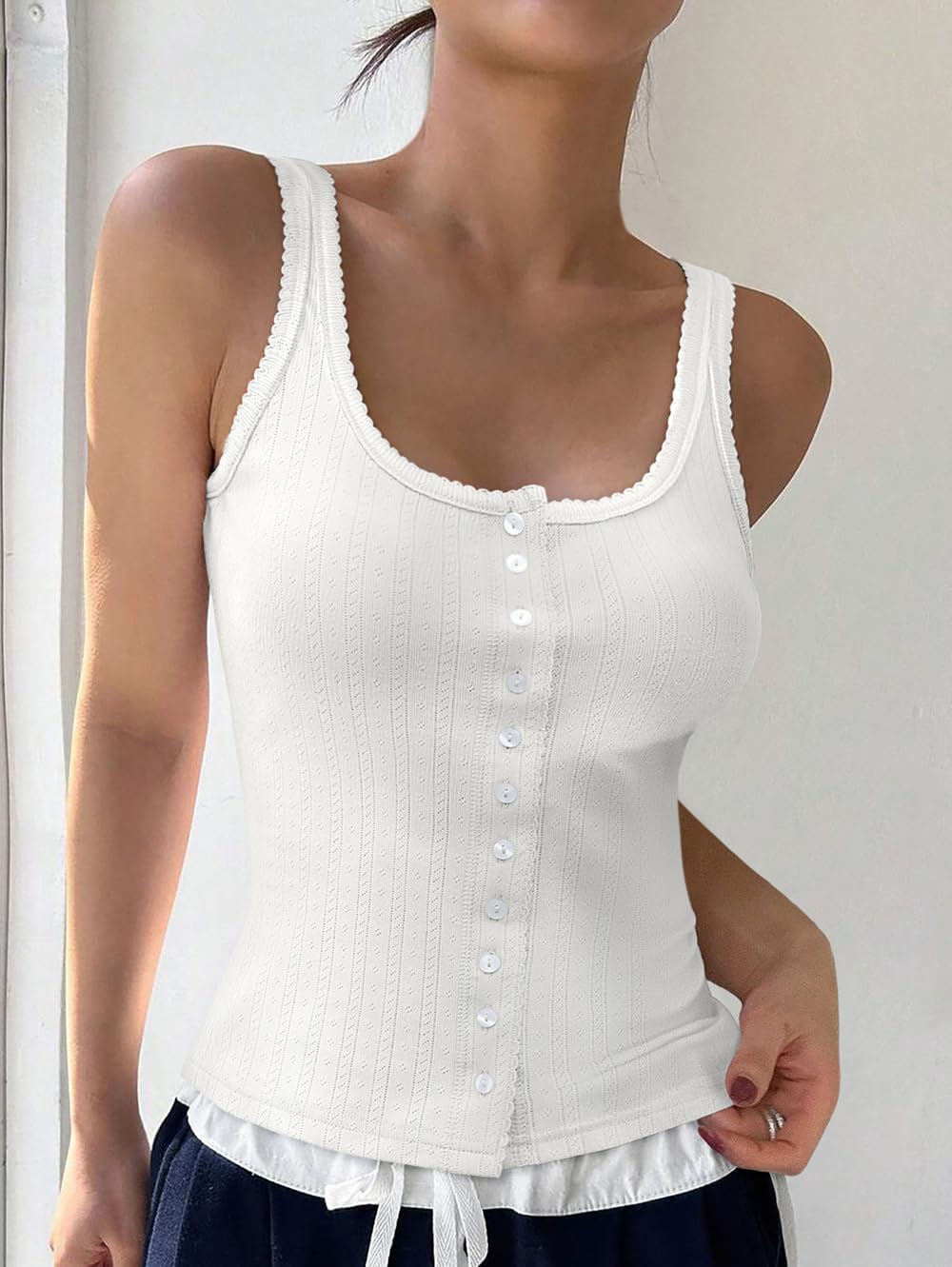 Women's Button Down Sexy Camisole Crop Tank Tops Scoop Neck Slim Shirts 2026 Summer Trendy Casual Work Outfits - Image 2