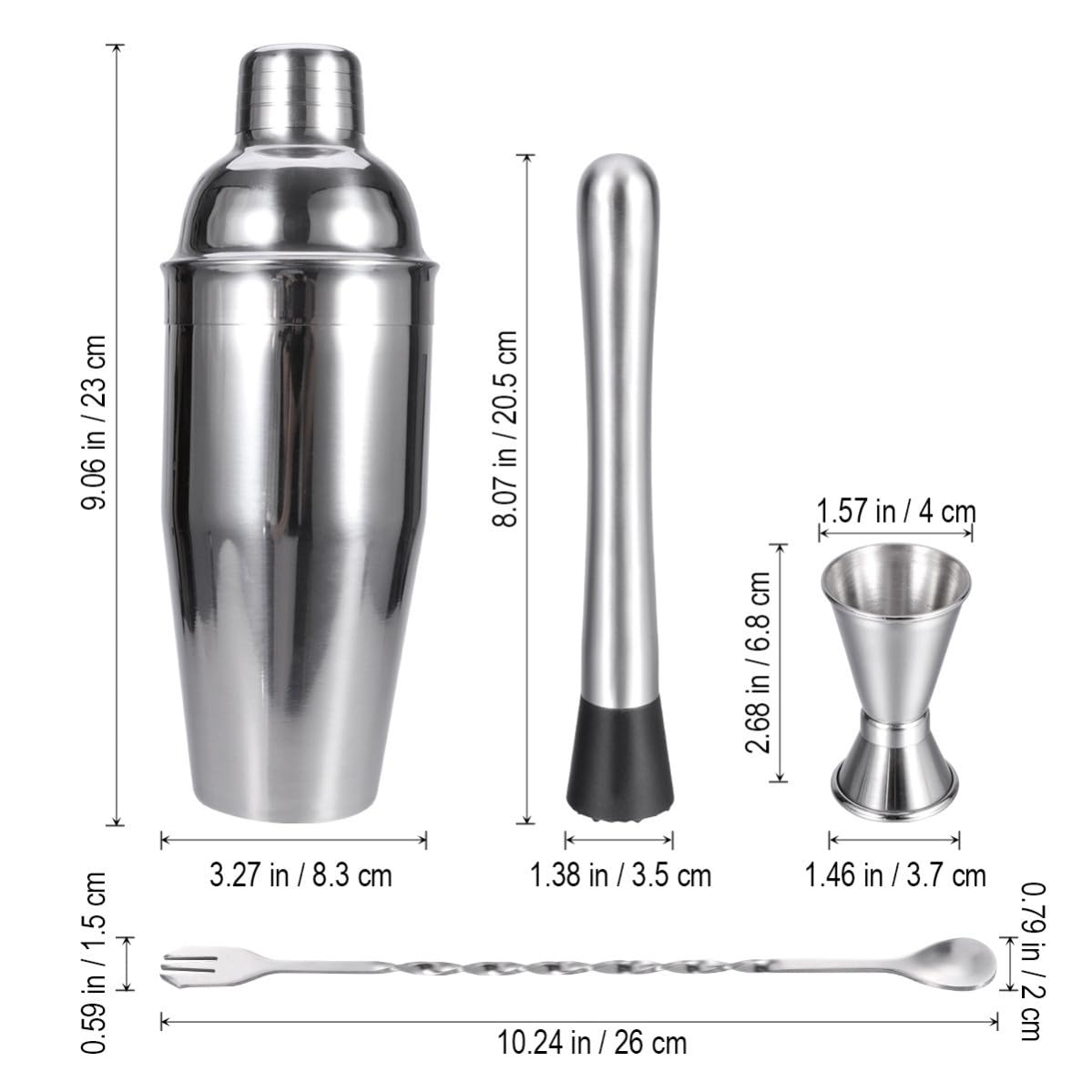 Kit Cocktail Professionnel Shaker à Cocktails 4 Pièces en Acier Inoxydable Doseur et Becs Verseurs, Préparation de Boissons Alcoolisées à Domicile