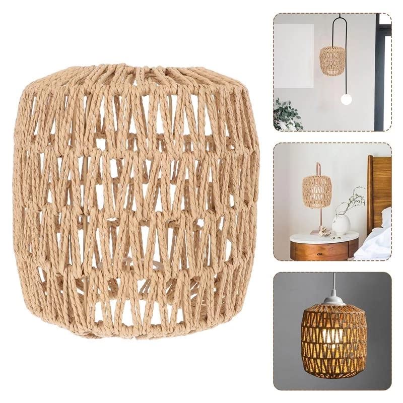 Image of Simulated Rattan Lamp Cover Handmade Woven Chandelier Vintage Lampshade Home Decor Hanging Pendant Bedroom Livingroom Supplies (Pack of 2)