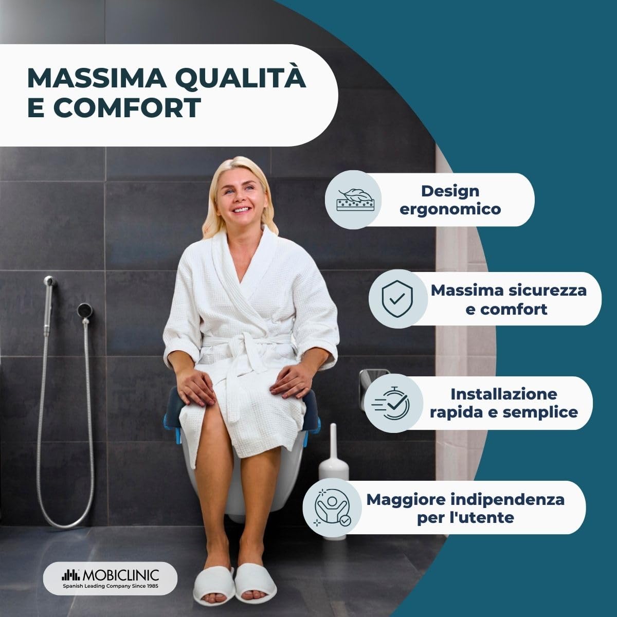 Mobiclinic®, Rialzo wc per anziani, Rio, Alzawater morbido, 11 cm, Marchio europeo, Bidet, Regolabile, Facile installazione, Blu