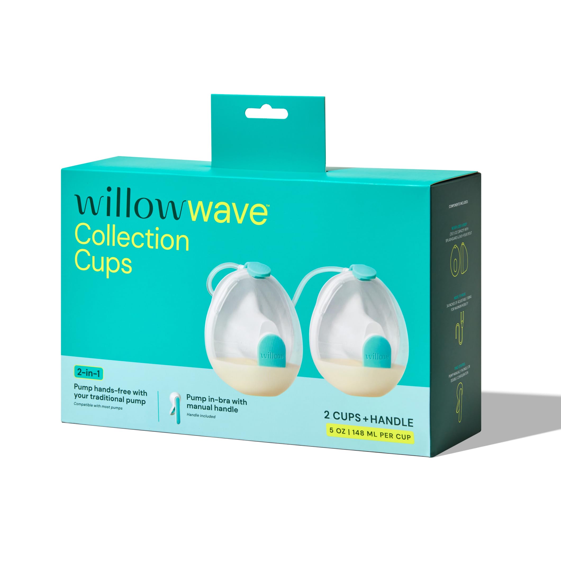 Willow Wave Handmilchpumpe, tragbar, passt vollständig in den BH, ergonomischer Griff, tragbare Stillpumpe, Krankenhausqualität, nach der Geburt