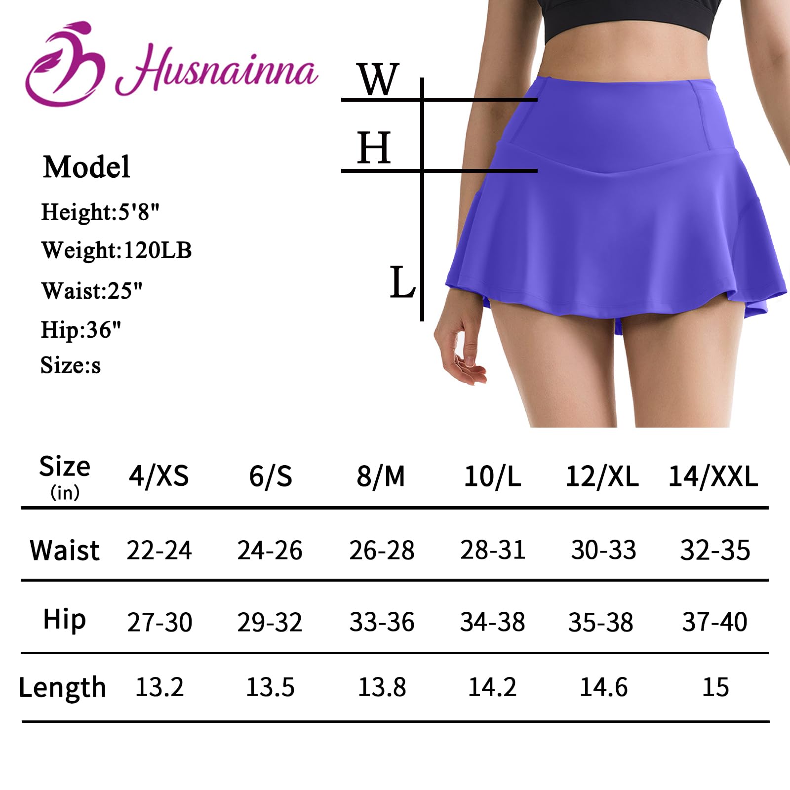 Gonna Pantaloncino da Tennis a Pieghe a Vita Alta per Donna, Abbigliamento Tennis con 5 Tasche, Gonne da Golf Skorts Atletica Corsa, Viola Pervinca, M