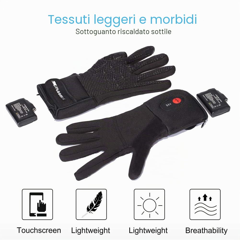 Sun Will Guanti Elettrici Riscaldati Foderato con Batteria Ricaricabile Touchscreen Uomo e Donna Sottili Guanti Termici Invernali Scaldamani per Ciclismo Sci Caccia Pesca Morbo di Raynaud Artrite