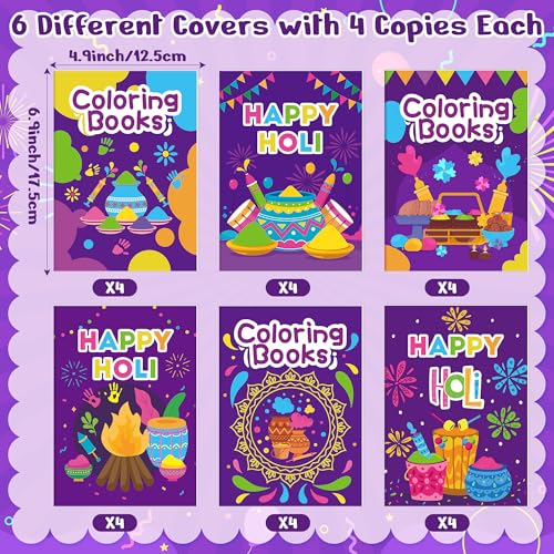 Image of Holi Coloring Books for Kids 24Pcs Bulk Happy Holi Mini Coloring Booklet DIY Art Drawing Book for Toddlers Indian Festival Holiday Party Goodie Bags Stuffers Sunday School Classroom Favor
