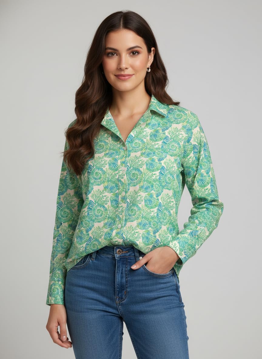 ANNI Designer Bedrucktes Damenhemd aus Baumwollmischgewebe, langärmelig, normale Passform, Hemdkragen, legere Bürokleidung, elegante Western-Kleidung für den Alltag, Hochzeit, Party