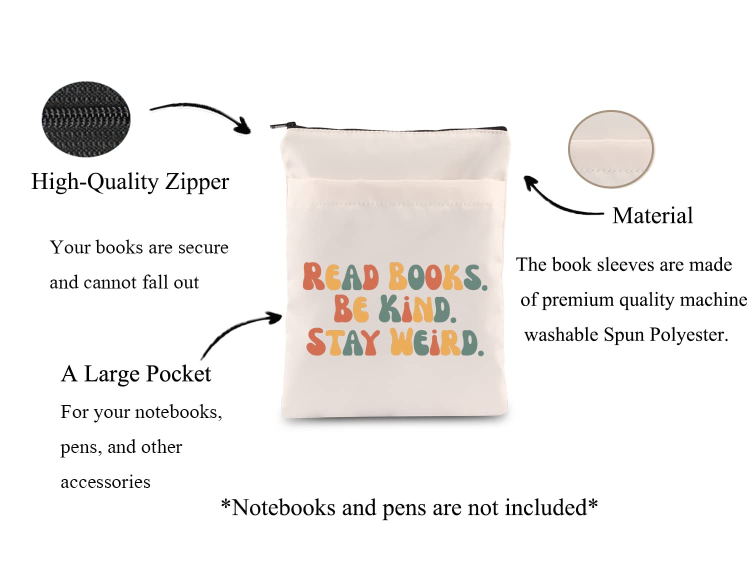 Read Books Be Kind Stay Weird Book Sleeve with Zipper - Bookworm Gifts for Reader (Stay Weird-B) - Image 3