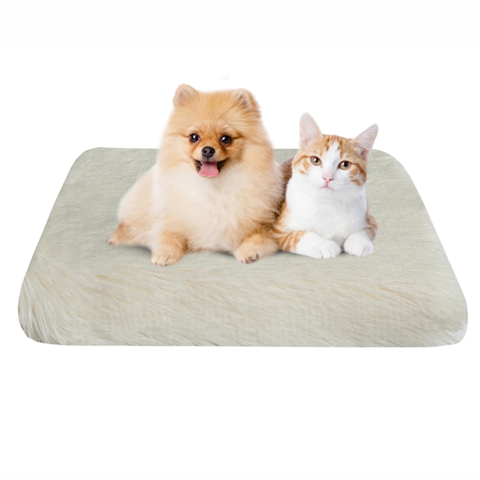 BESTORI Dog Bed Soft Plush Waterproof Lining Dog Crate Pad Mat with Removable Washable Cover Fluffy Anti-Slip Pet Mats for Sleeping Playing, Beige, 75 x 50 x 6 cm