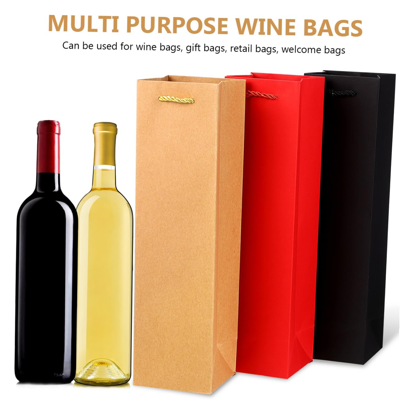 VALICLUD 9 Stück Weinflaschen-Taschen, Kraftpapier, Wein-Geschenktüten, Einzelhandelsbeutel für Party, Hochzeit, Einweihungsfeier, Geburtstag, Jahrestag, rot