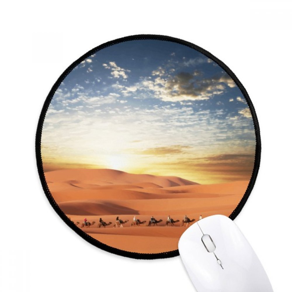 DIYthinker Blue Sky Journey Silk Road Camel Desert Round Non-Slip Mousepads Black Titched Edges Game Office Gift