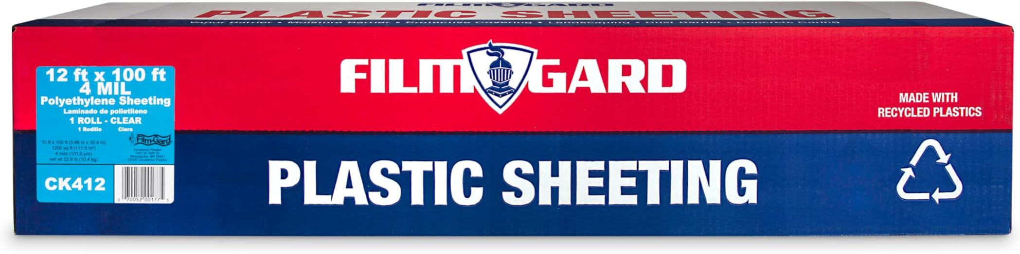 Film-Gard 625930 Construction Plastic Sheeting 12' Width X 100' Length X 4 mil thick, Clear, 1 count