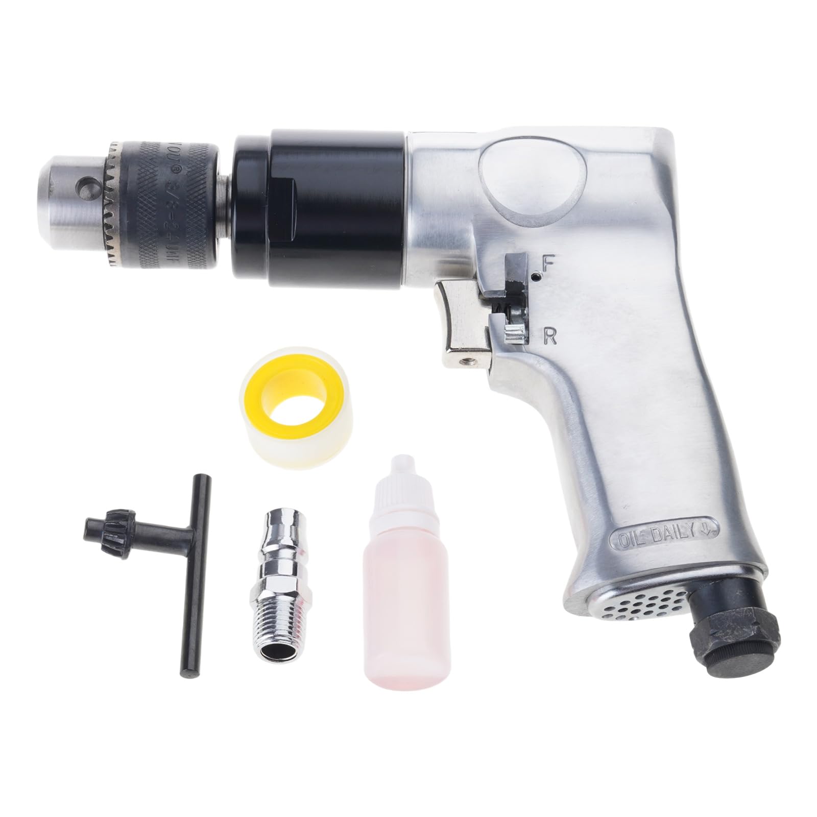 Tsophreniq 3/8" Pneumatic Drill With Chuck Wrench And Connector Heavy Duty 1800 Rpm For Sanding Sawing Grinding
