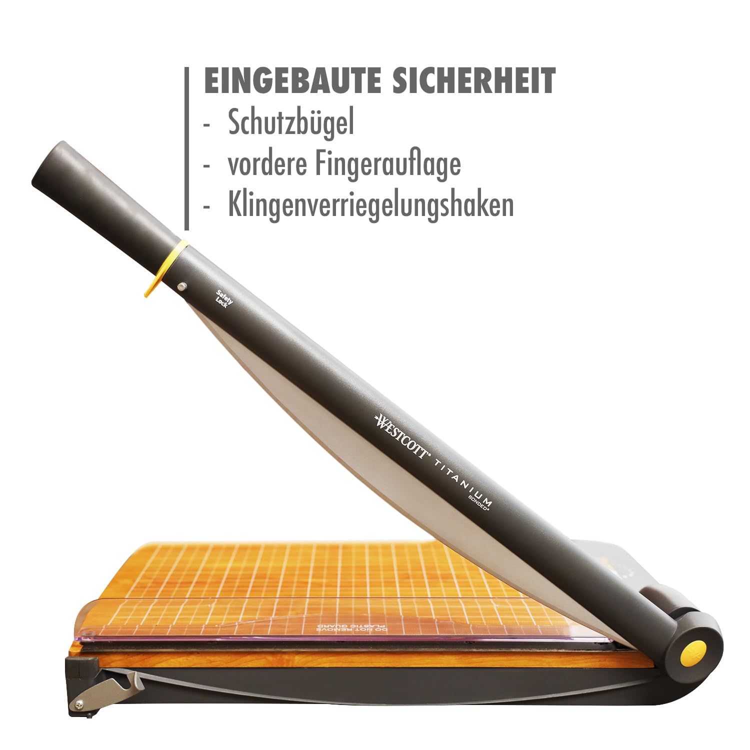 Westcott TrimAir Papierschneider 15" (38 cm), Premium Schneidemaschine mit Holzkern und titanbeschichteter Klinge, Hebelschneider inkl. Raster & Maßskalen für bis zu 30 Blatt, 15107