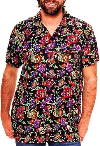Funky Hawaiian Shirt Casual Men Front Pocket Button Down Very Loud Shortsleeve Unisex Beach Multi Colors…