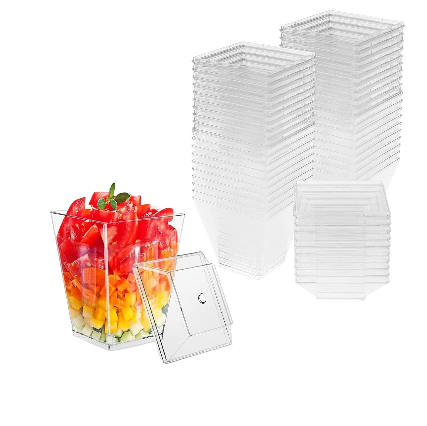 Amazon｜デザートカップ 使い捨てプラスチックカップ と蓋付き 正方形