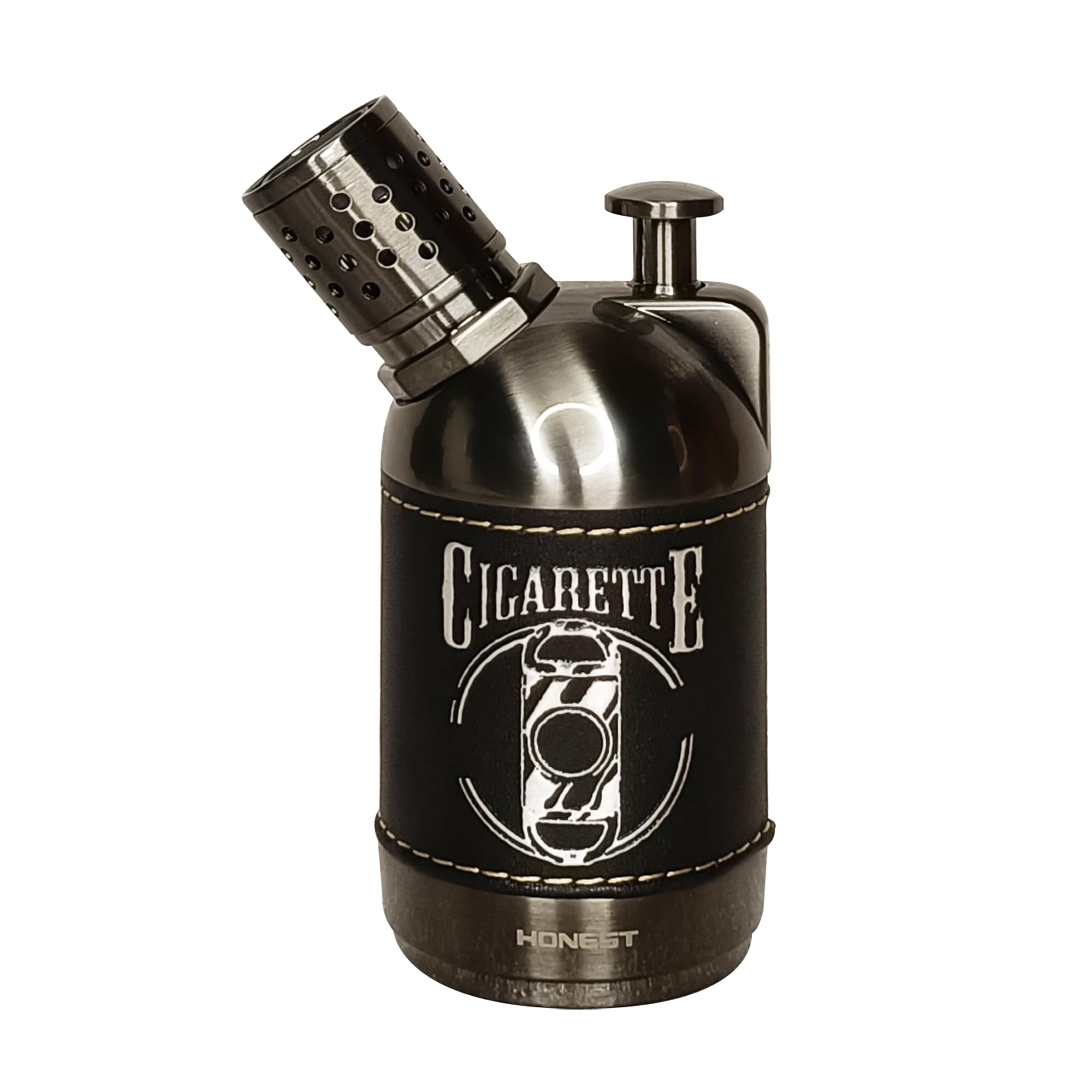 Honest Four Flame Butane Gas Cigar Lighter Table Torch Lighter with Cigar Drill Adjustable Refillable Windproof Flame Cooking Silver