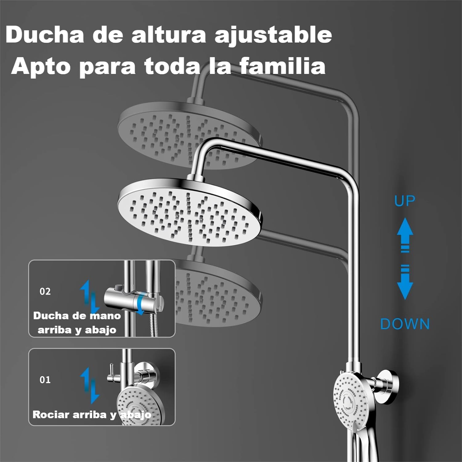 Columna de Ducha Termostática YOOZENA Conjunto de ducha Multifuncional Inoxidable Altura Ajustable 829mm-1221mm Ducha de Mano 3 Funciones Ducha Redondo para Cuarto de Baño