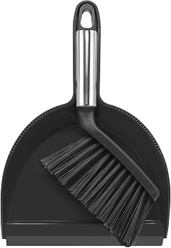 NACENA Mini Broom and Dustpan Set, Small Dust Pan and Brush Set, Black | Dust Pan and Brush Set with Handle Dustpan Teeth for Cleaning Hair Suitable for Office Desks Drawers Sofas Outdoor Camping