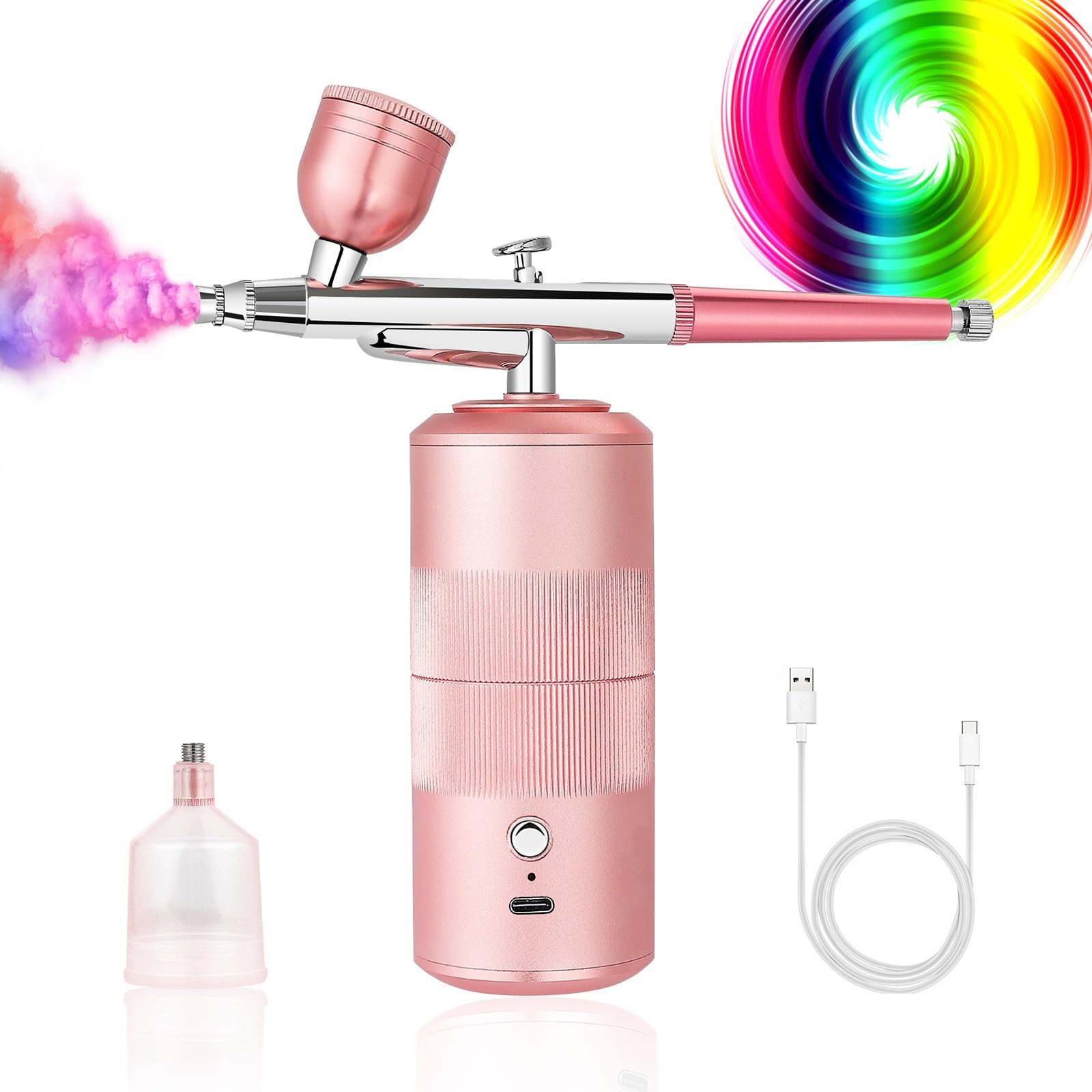 Airbrush Kit Machine with Compressor, Rechargeable Handheld Airbrush, Professional Cordless Air Brush Portable for Nail Art, Makeup, Barber, Cake Decor, Painting (Rose)