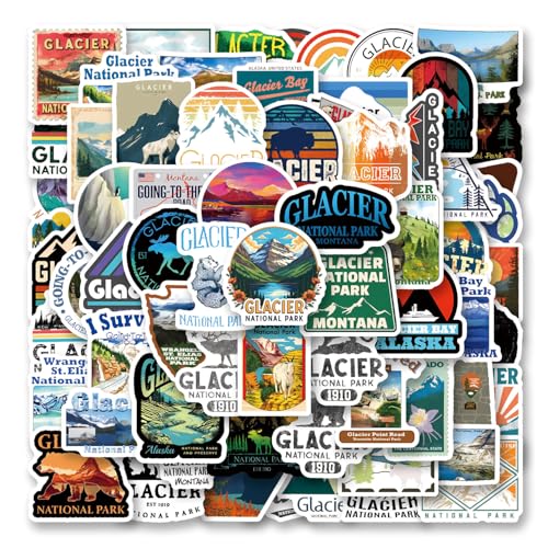 68pcs Glacier National Park Aesthetic Vinyl Waterproof Decals Stickers Pack Gym Cute Cartoon for...