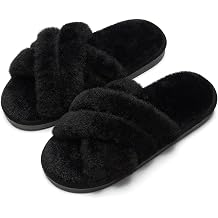 Women's Cross Band Fuzzy Slippers, Soft Open Toe House Slides, Fluffy Comfy Indoor Bedroom Floor Slippers