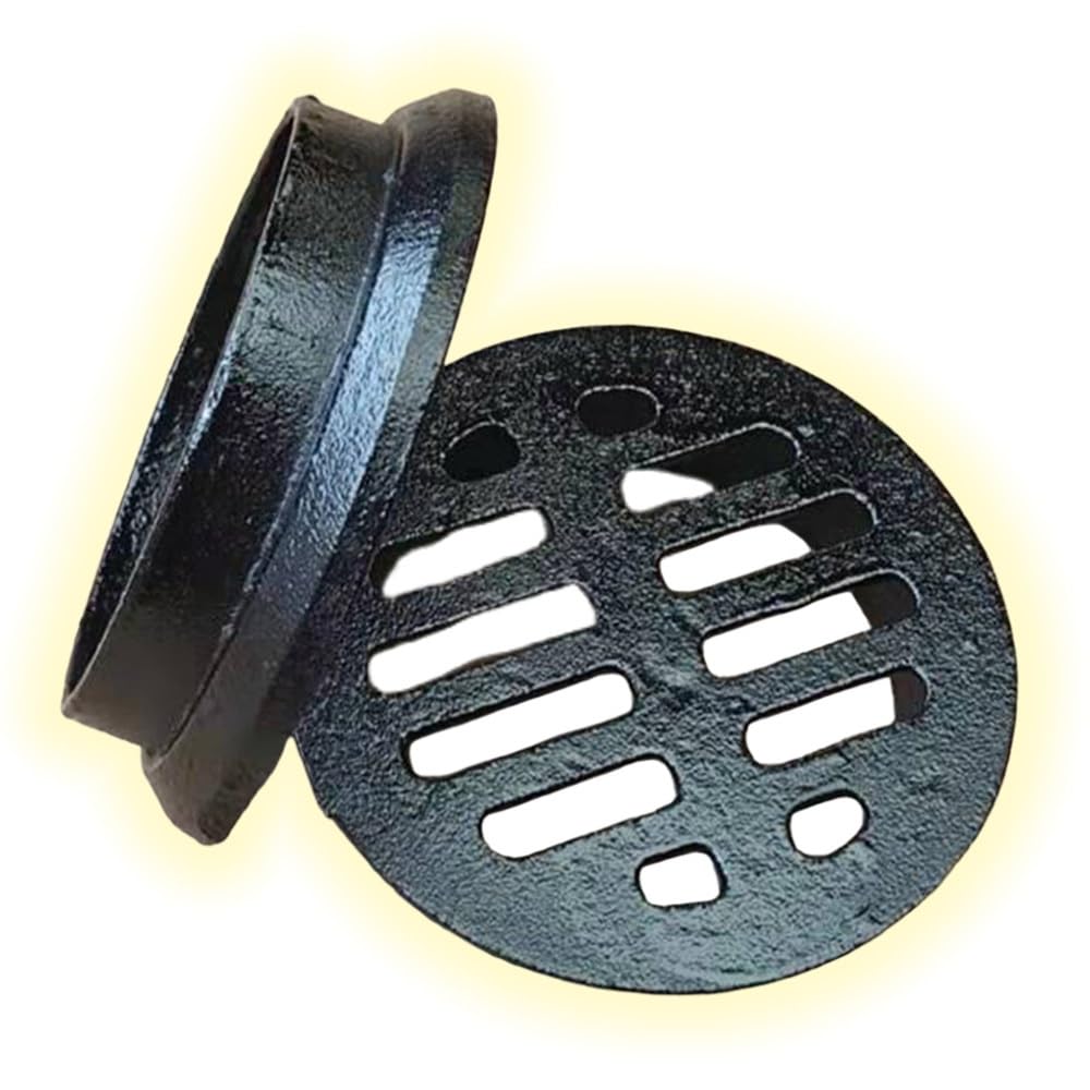 Heavy Duty 8in Cast Iron Drain Cover - Round Sewer Grate for Outdoor UseBlack Floor Drain Grate Ideal for Small Lawns and Gardens (200mm-7.8in)