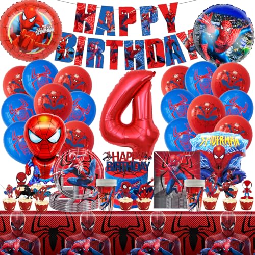 Spider Geburtstagsdeko 4 Jahre Spider Kindergeburtstag Party Deko Partygeschirr Set Kindergeburtstag Dekoration Teller Becher Servietten Tischdecke