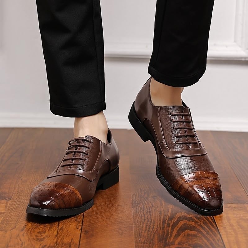 Comfortable Dress Shoes for Mens Formal Oxford Shoes for Men Lace Up Square Toe PU Leather Patchwork Cap Toe Shoes Slip Resistant Low Top Block Heel Anti-Slip Wedding Dress Shoe3