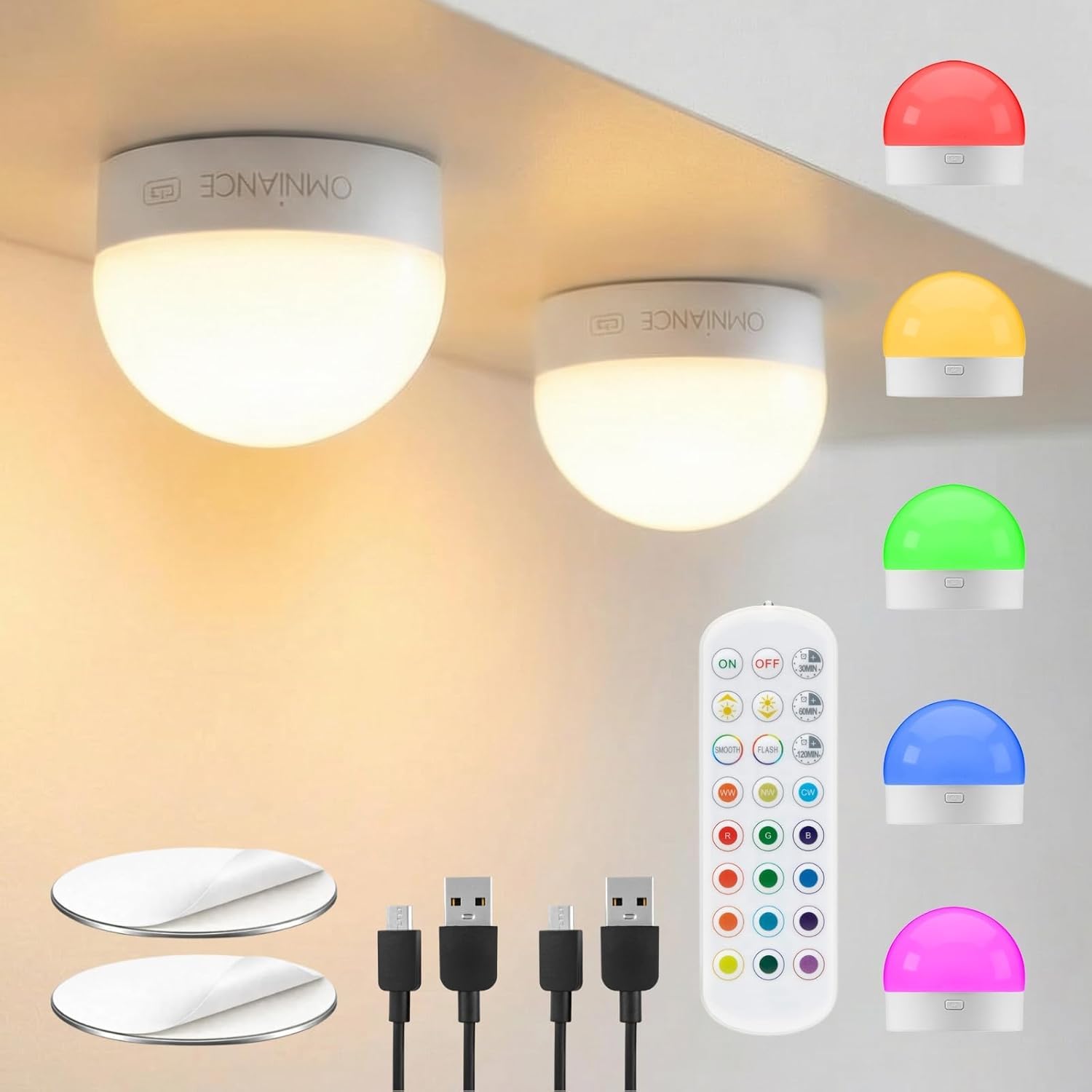 Auraglow Rechargeable Wireless LED Light Bulb with Remote – Battery-Powered, Dimmable, Colour-Changing, Wall or Ceiling Magnet Mounted (2 Pack)