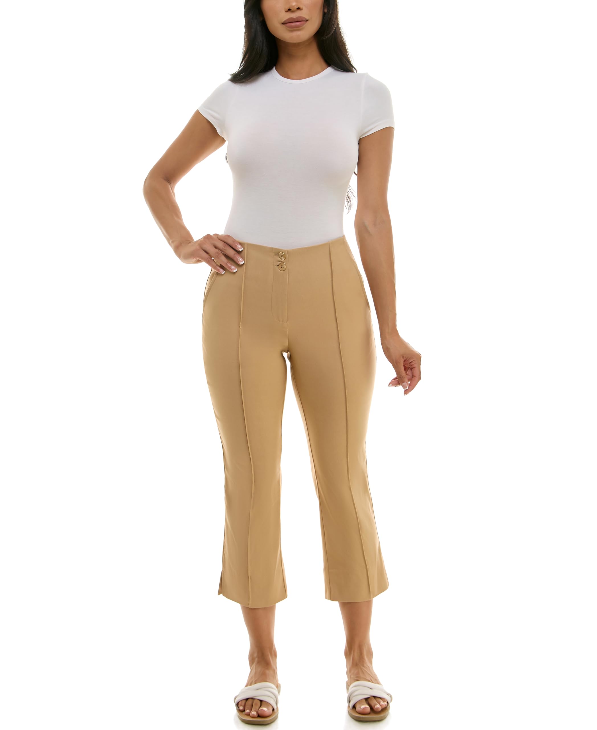 Nanette Nanette Lepore Womens Double Button Front Boot Cut Capri with Front Seam and Functional Pocket