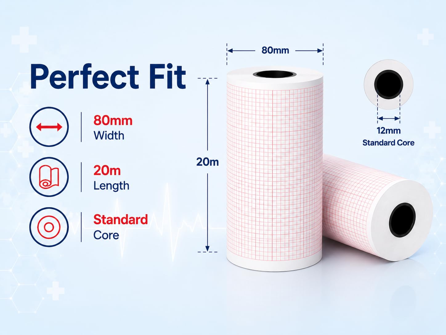 ECG - Rotolo di carta, 80 mm x 20 m, confezione da 12, 300 g