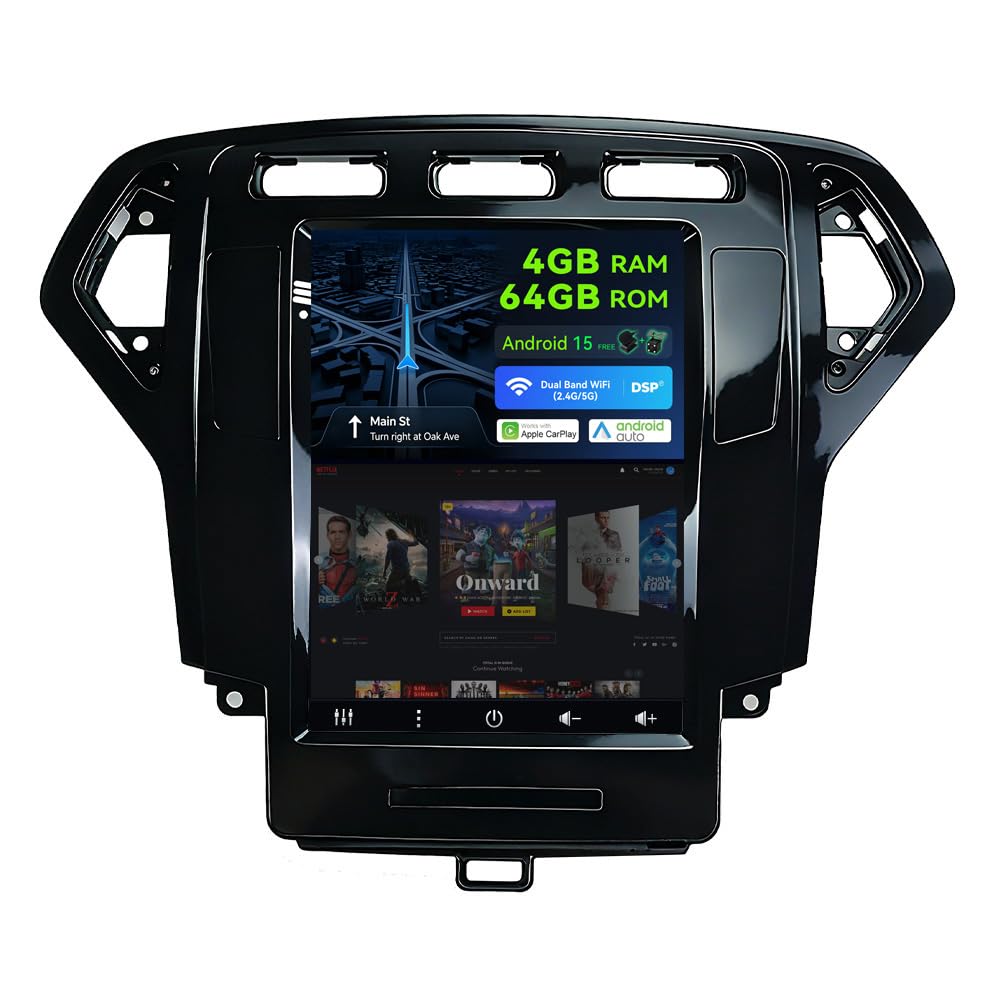 Android 14 Autoradio für Ford Mondeo MK4 (2007-2010) Radio GPS Navigation - DSP/Carplay/Android Auto - 4G+64G - Lenkradsteuerung 4G WiFi DAB 360-CAM - Kamera MIC - IPS 9.7 Zoll 2 Din