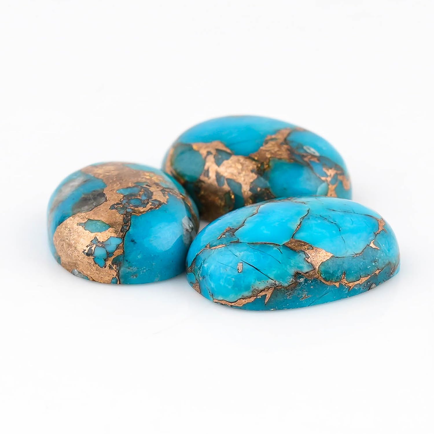 CRYSTALIS 3pcs Natural Copper-Turquoise, Loose Gemstone, Wholesale Bulk Cabochons, Jewelry Making Supply, Chakra Healing Polished Stones, Wire Wrapping, DIY, Gem Collection, AA+ Grade