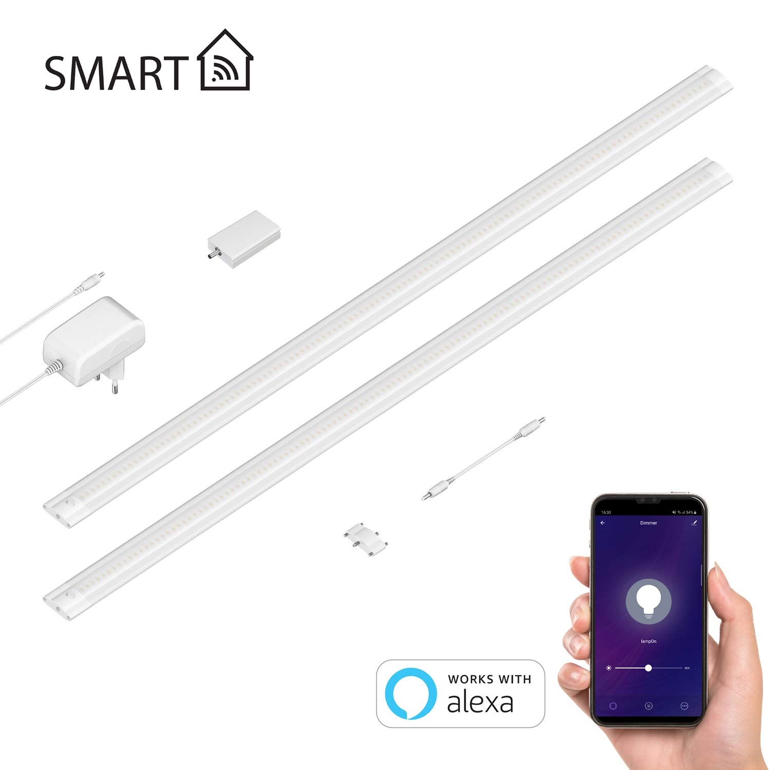 ledscom.de Smarte LED Unterbau-Leuchte SIRIS weiß matt, WLAN-Controller, flach, Smart-Home, Alexa-fähig (Echo) je 90cm, je 963lm, warmweiß, 2er Set